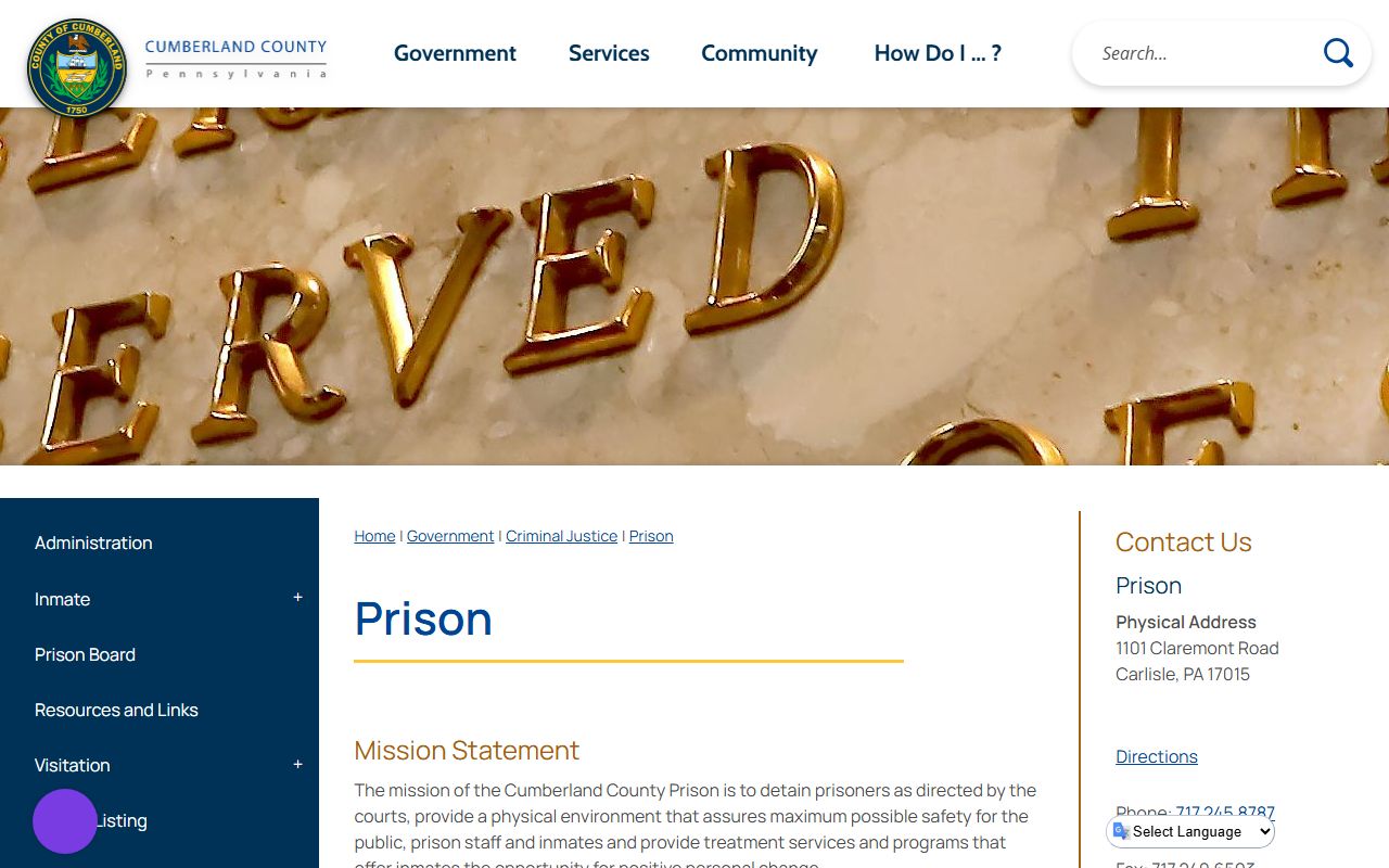 Cumberland County Prison release records contact page
