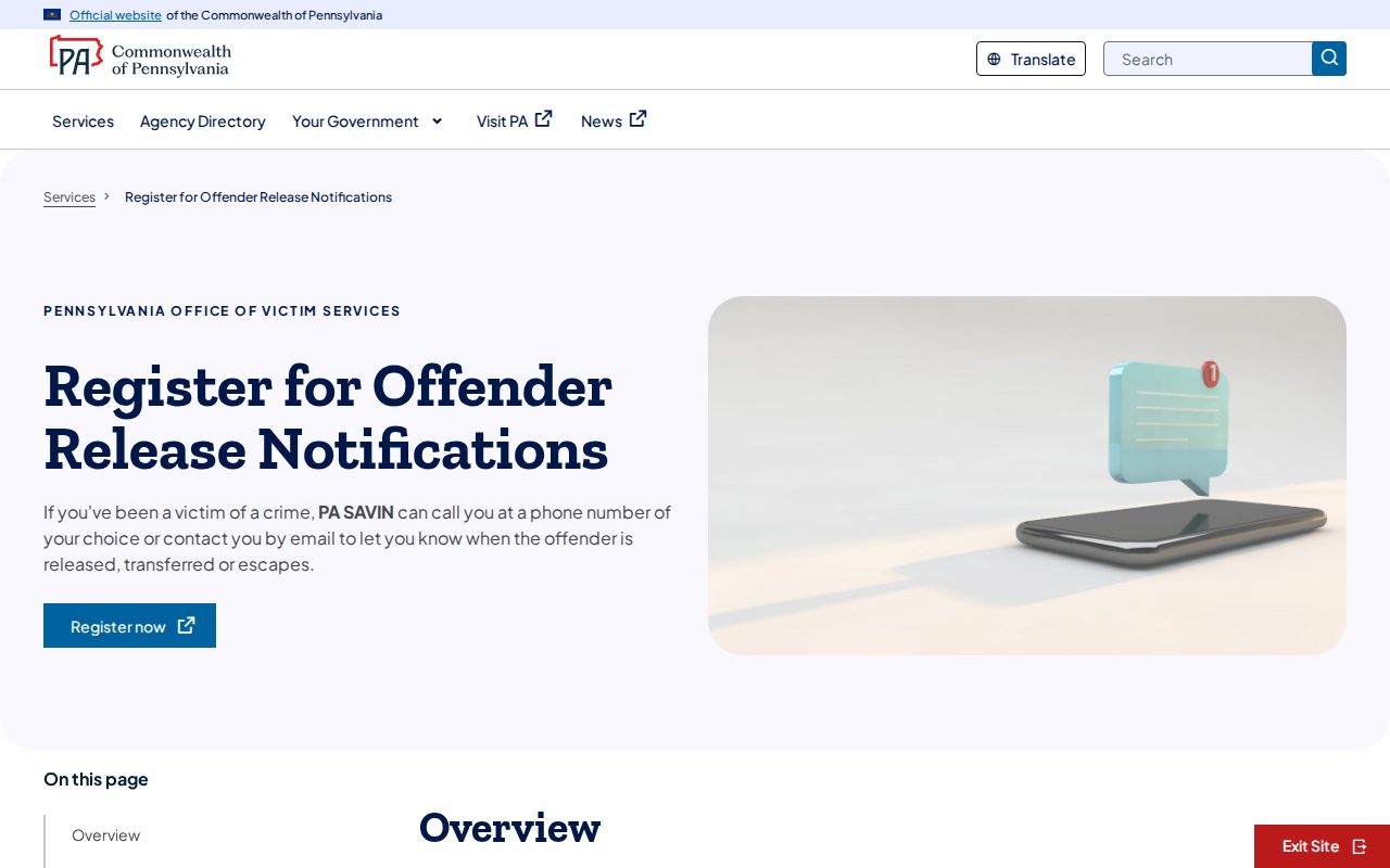 Official PA SAVIN instructions for Cumberland County VINE release notifications